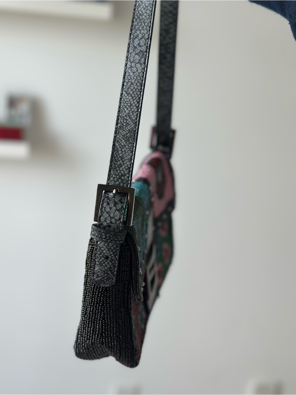 SOLD ❤️ Fendi Zucca FF Lizard-Trim Beaded Baguette - Picture 12 of 16